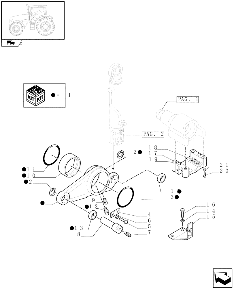 Схема запчастей Case IH PUMA 125 - (1.21.3[03]) - SUSPENDED FRONT AXLE W/MULTI-PLATE DIFF. LOCK - CYLINDER AND REL. PARTS (VAR.330429-330430-330414-330427) (04) - FRONT AXLE & STEERING
