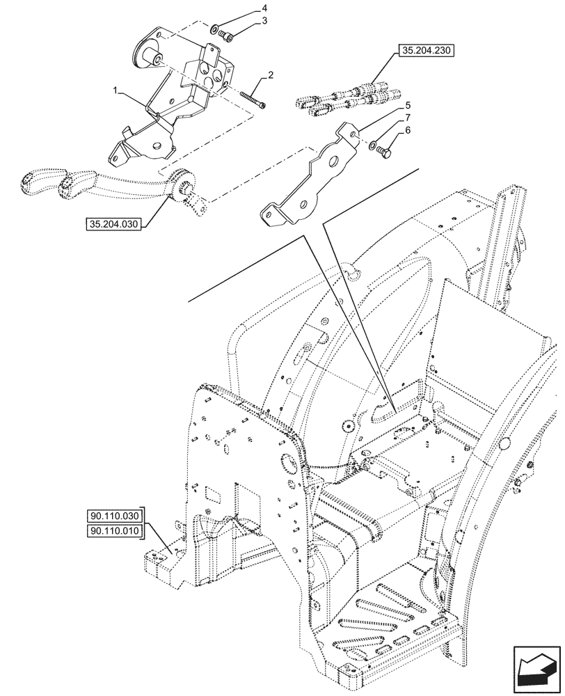 Схема запчастей Case IH FARMALL 90CL - (35.204.075) - VAR - 759022, 759023, 759024 - REMOTE CONTROL VALVE, LEVER, BRACKET, W/O CAB (35) - HYDRAULIC SYSTEMS