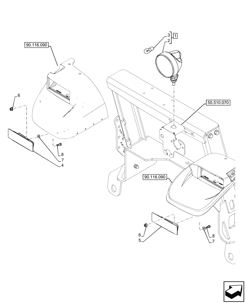 Схема запчастей Case IH FARMALL 80CL - (55.404.150) - WORK LIGHT, REAR, NA, W/O CAB (55) - ELECTRICAL SYSTEMS