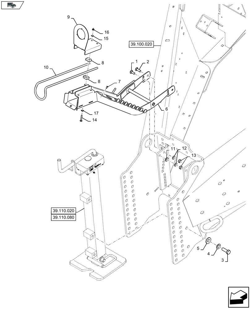 Схема запчастей Case IH LB324P - (39.110.061) - JACK, SUPPORT - D175 (39) - FRAMES AND BALLASTING