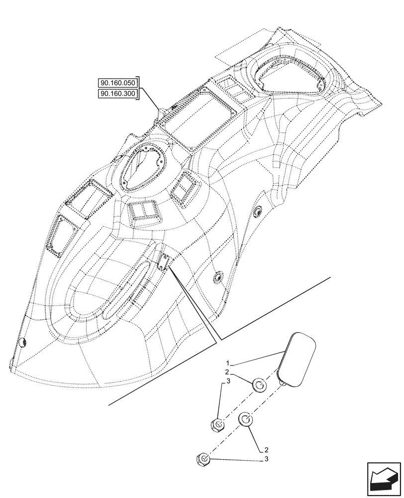 Схема запчастей Case IH FARMALL 110CL - (90.160.160) - VAR - 759011 - TRIM PANEL, RH, PLUG (90) - PLATFORM, CAB, BODYWORK AND DECALS