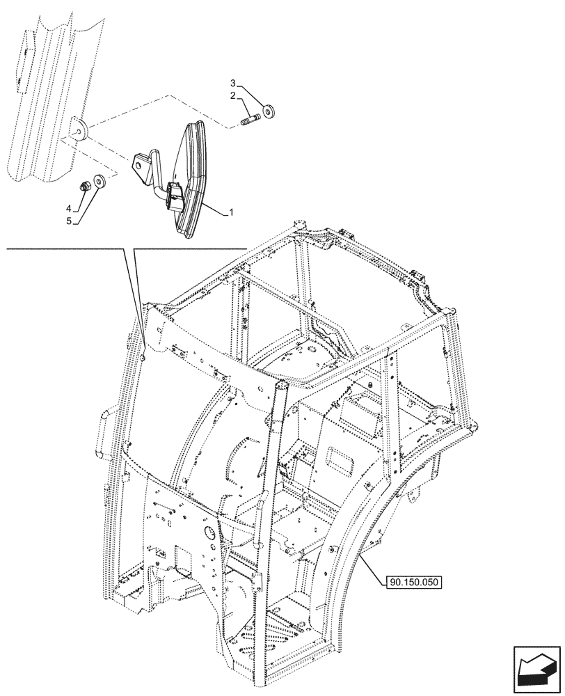 Схема запчастей Case IH FARMALL 110CL - (90.151.110) - VAR - 759031, 759033 - REAR VIEW MIRROR, CAB (90) - PLATFORM, CAB, BODYWORK AND DECALS