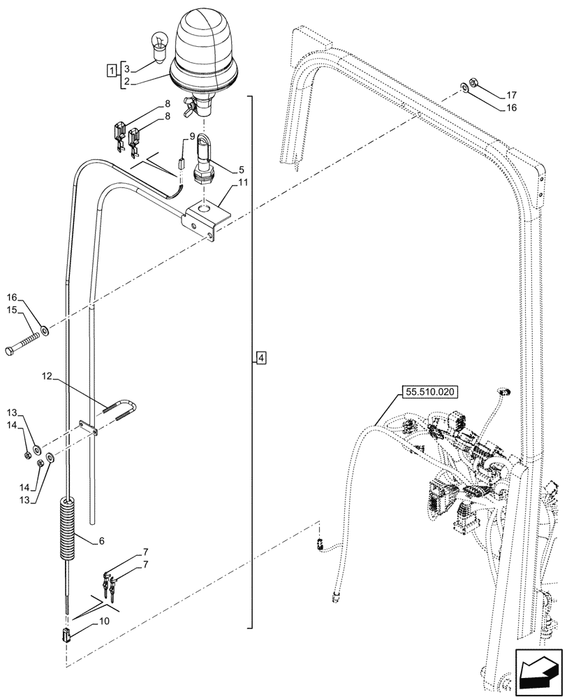 Схема запчастей Case IH FARMALL 90CL - (55.404.010) - VAR - 759063 - ROTARY BEACON, W/O CAB (55) - ELECTRICAL SYSTEMS