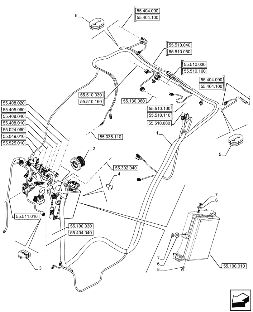 Схема запчастей Case IH FARMALL 110CL - (55.510.010) - MAIN HARNESS, 4WD, CAB (55) - ELECTRICAL SYSTEMS