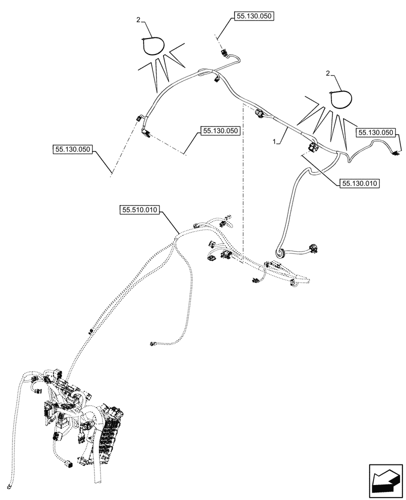 Схема запчастей Case IH FARMALL 110CL - (55.510.160) - MAIN HARNESS, 4WD, ELECTRONIC DRAFT CONTROL (EDC), CAB (55) - ELECTRICAL SYSTEMS