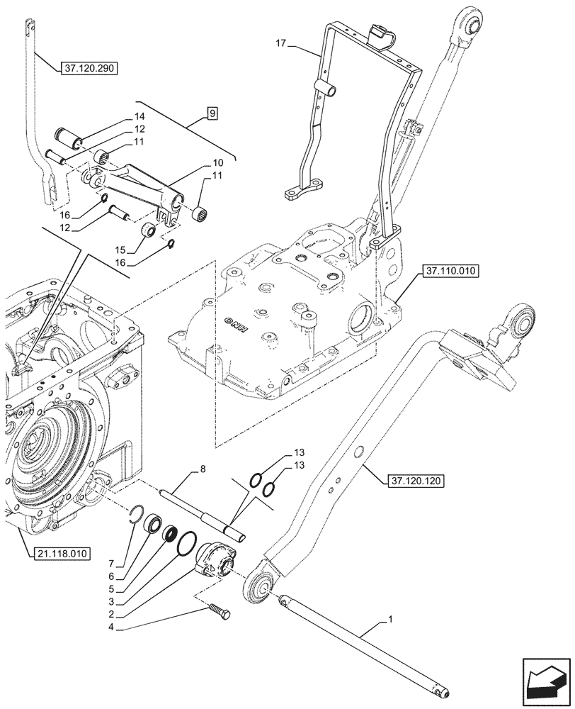 Схема запчастей Case IH FARMALL 110CL - (37.120.010) - VAR - 759011 - REAR, 3 POINT HITCH, LOWER LINK, BAR, CAB (37) - HITCHES, DRAWBARS & IMPLEMENT COUPLINGS