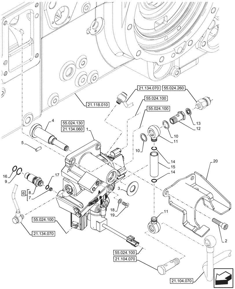 Схема запчастей Case IH FARMALL 110CL - (21.134.050) - VAR - 743968 - POWERSHUTTLE, TRANSMISSION CONTROL VALVE, HI-LO (21) - TRANSMISSION