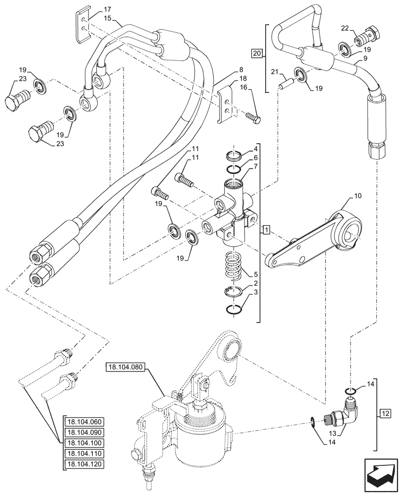 Схема запчастей Case IH FARMALL 110CL - (18.104.070) - VAR - 743522, 759018, 759019 - PTO CLUTCH, CONTROL, VALVE (18) - CLUTCH