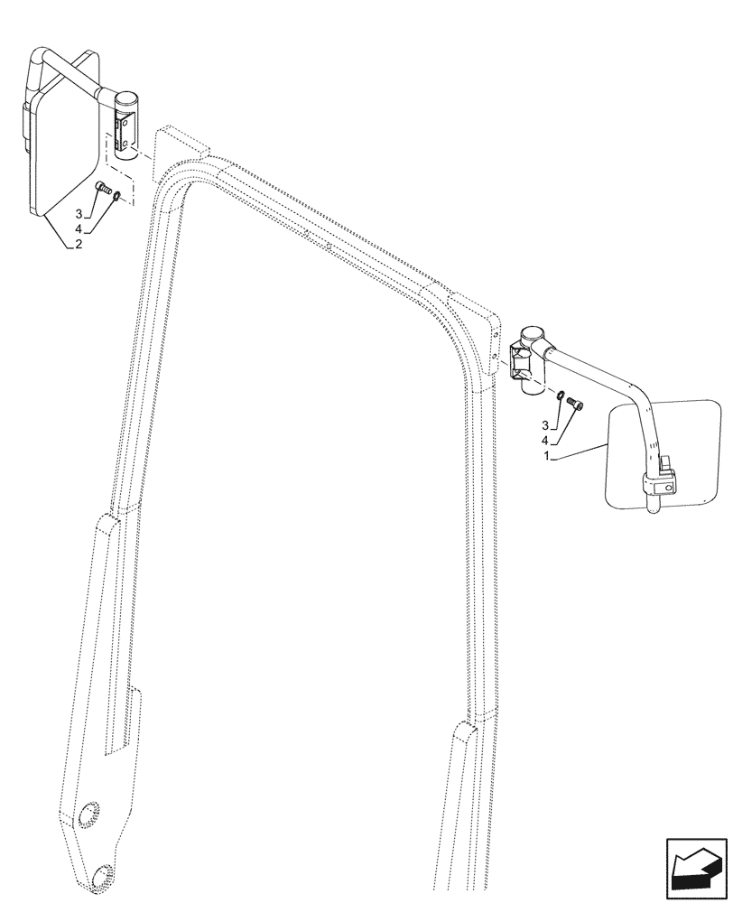 Схема запчастей Case IH FARMALL 80CL - (90.118.050) - MIRROR, W/O CAB (90) - PLATFORM, CAB, BODYWORK AND DECALS