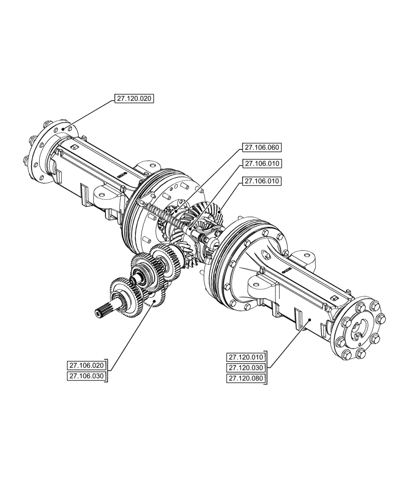 Схема запчастей Case IH FARMALL 110CL - (27.000.00) - SECTION INDEX - REAR AXLE SYSTEM (27) - REAR AXLE SYSTEM