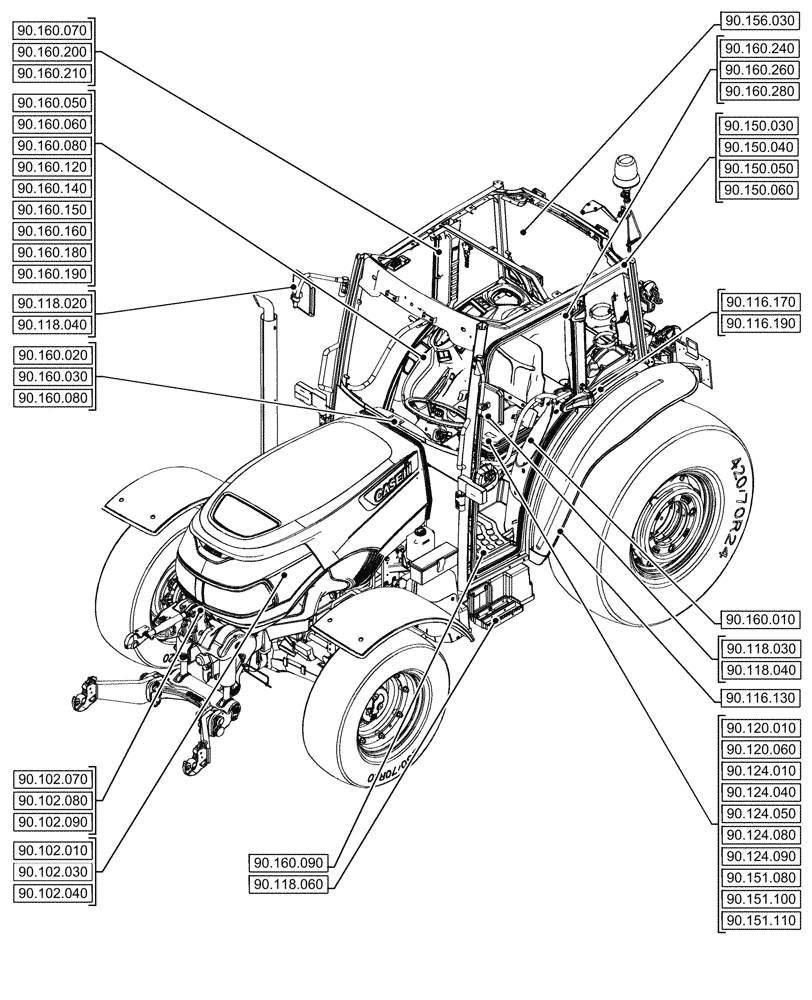 Схема запчастей Case IH FARMALL 110CL - (90.000.00[01]) - SECTION INDEX - PLATFORM, CAB, BODYWORK & DECALS (90) - PLATFORM, CAB, BODYWORK AND DECALS