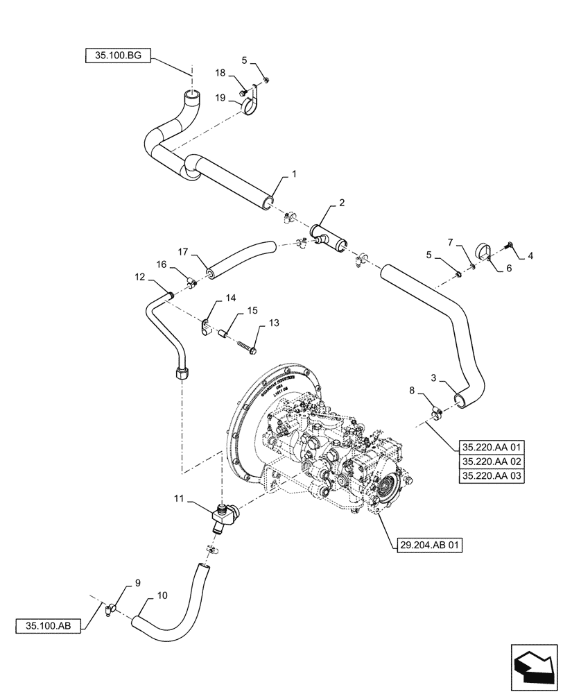 Схема запчастей Case IH TV380 - (29.204.AB[01]) - HYDROSTATIC PUMP, SUPPLY LINES, MECHANICAL CONTROLS (TR320, TV380) (29) - HYDROSTATIC DRIVE