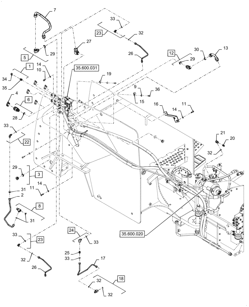 Схема запчастей Case IH STX375 - (35.600.030) - TWIN FLOW HYDRAULICS LINES (35) - HYDRAULIC SYSTEMS