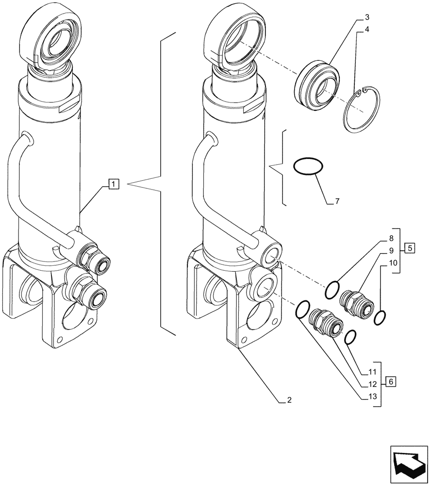 Схема запчастей Case IH PUMA 165 - (25.122.AB[02]) - VAR - 758045, 758046 - SUSPENDED FRONT AXLE, CYLINDER, COMPONENTS (25) - FRONT AXLE SYSTEM