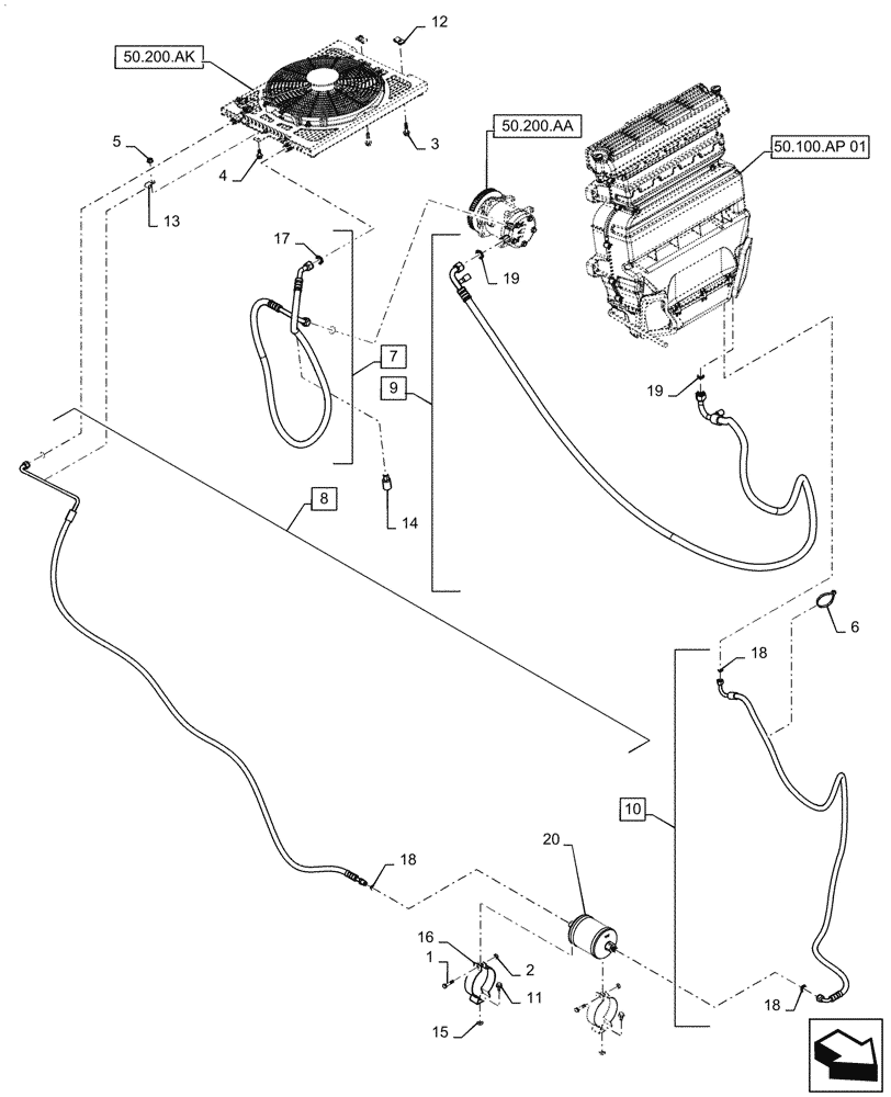 Схема запчастей Case IH SR220 - (50.200.BY) - AIR CONDITIONER, PLUMBING (50) - CAB CLIMATE CONTROL
