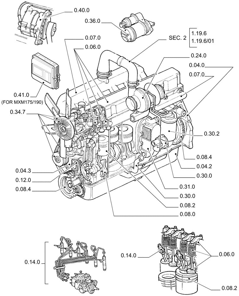 Схема запчастей Case IH MXM155 - (0.02.0) - SEC. 01 - ENGINE (01) - ENGINE