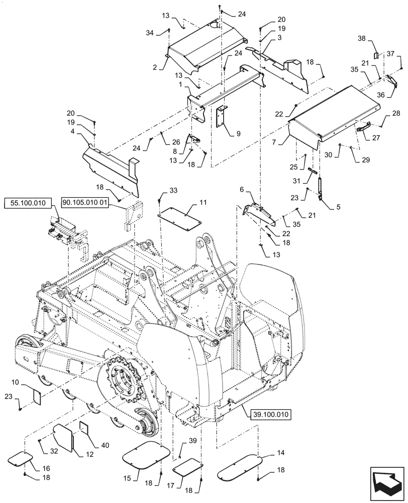 Схема запчастей Case IH TV380 - (90.100.020) - HOOD & COVERS (90) - PLATFORM, CAB, BODYWORK AND DECALS