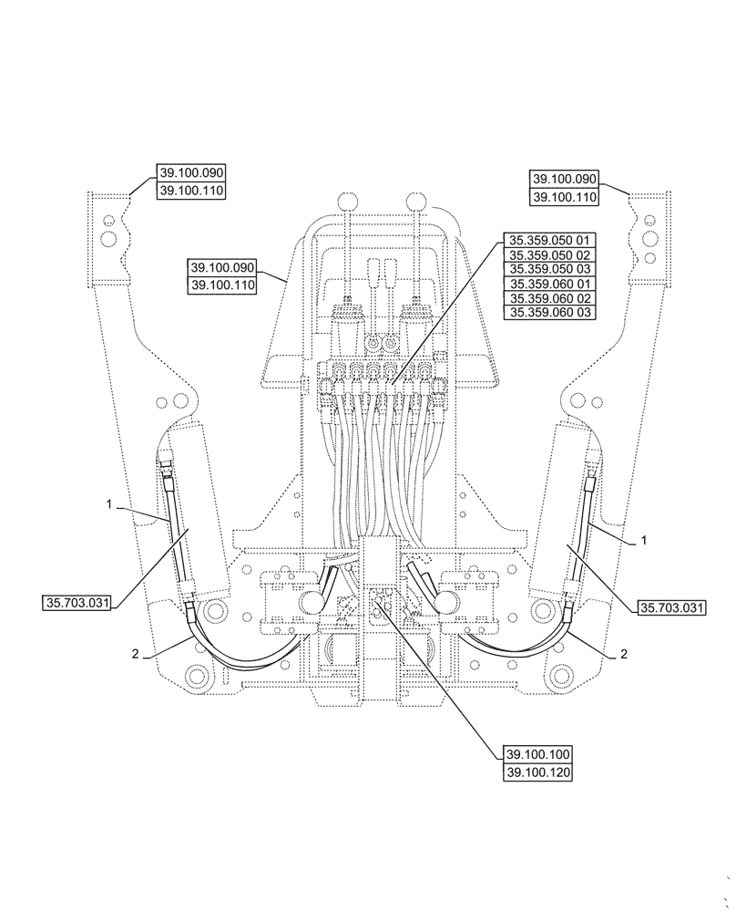 Схема запчастей Case IH BHA102 - (35.703.030) - STABILIZER HYDRAULIC SYSTEM (35) - HYDRAULIC SYSTEMS