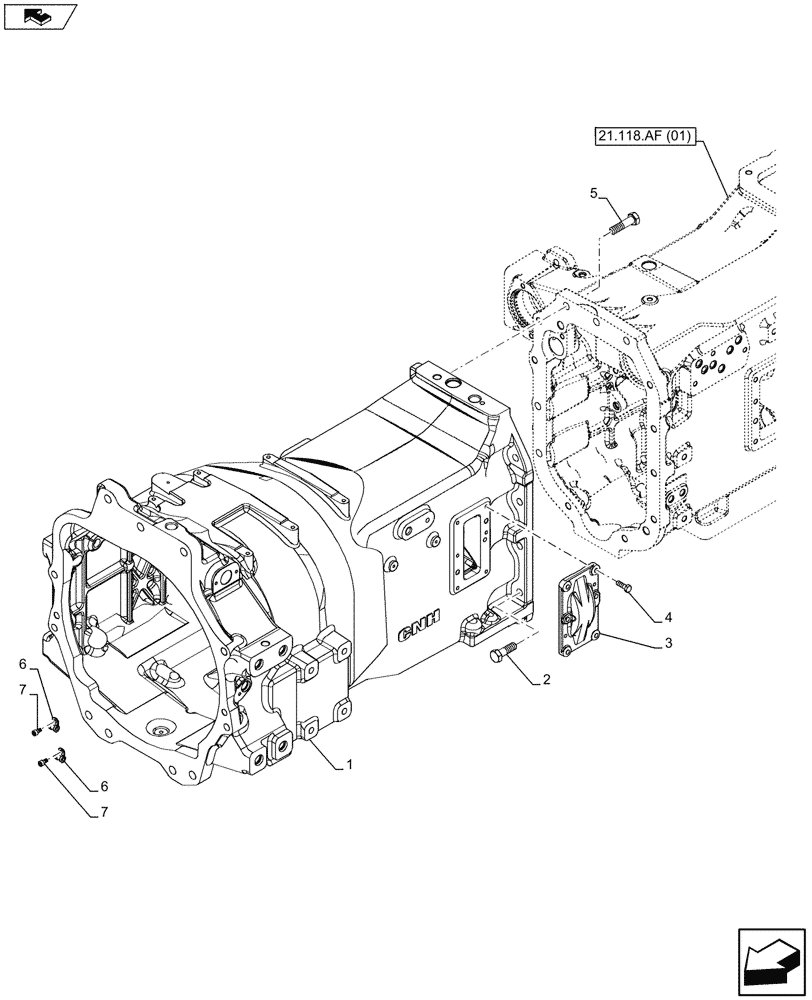 Схема запчастей Case IH MAXXUM 120 - (21.112.AC[01]) - VAR - 390283 - TRANSMISSION HOUSING (21) - TRANSMISSION