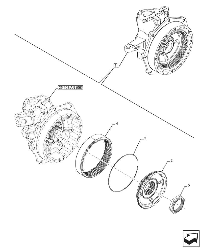 Схема запчастей Case IH PUMA 185 - (25.108.AC[06]) - VAR - 391157, 758048 - 4WD FRONT AXLE, STEERING KNUCKLE, RH, FINAL DRIVE (25) - FRONT AXLE SYSTEM