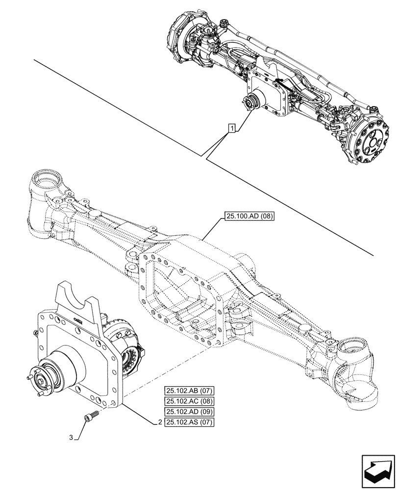 Схема запчастей Case IH PUMA 185 - (25.102.AD[08]) - VAR - 758048 - SUSPENDED FRONT AXLE, DIFFERENTIAL (25) - FRONT AXLE SYSTEM