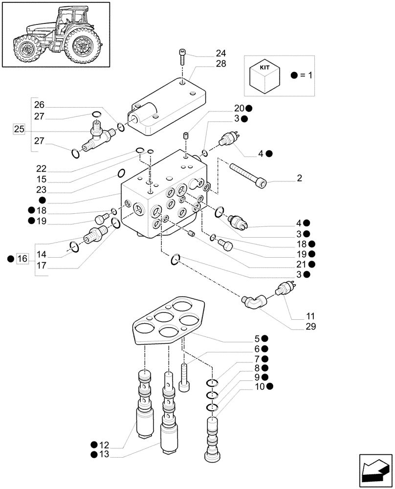 Схема запчастей Case IH MXU125 - (1.80.7/05[02]) - (VAR.350) 4WD CCLS FOR TRANSMISSION 16X16 - CONTROL VALVE AND RELEVANT PARTS - C5158 (07) - HYDRAULIC SYSTEM