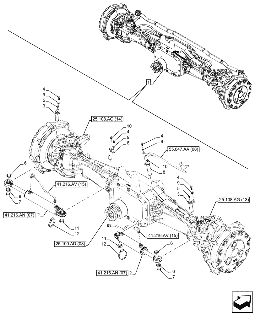 Схема запчастей Case IH PUMA 185 - (41.216.AN[09]) - VAR - 758048 - SUSPENDED FRONT AXLE, STEERING CYLINDER (41) - STEERING