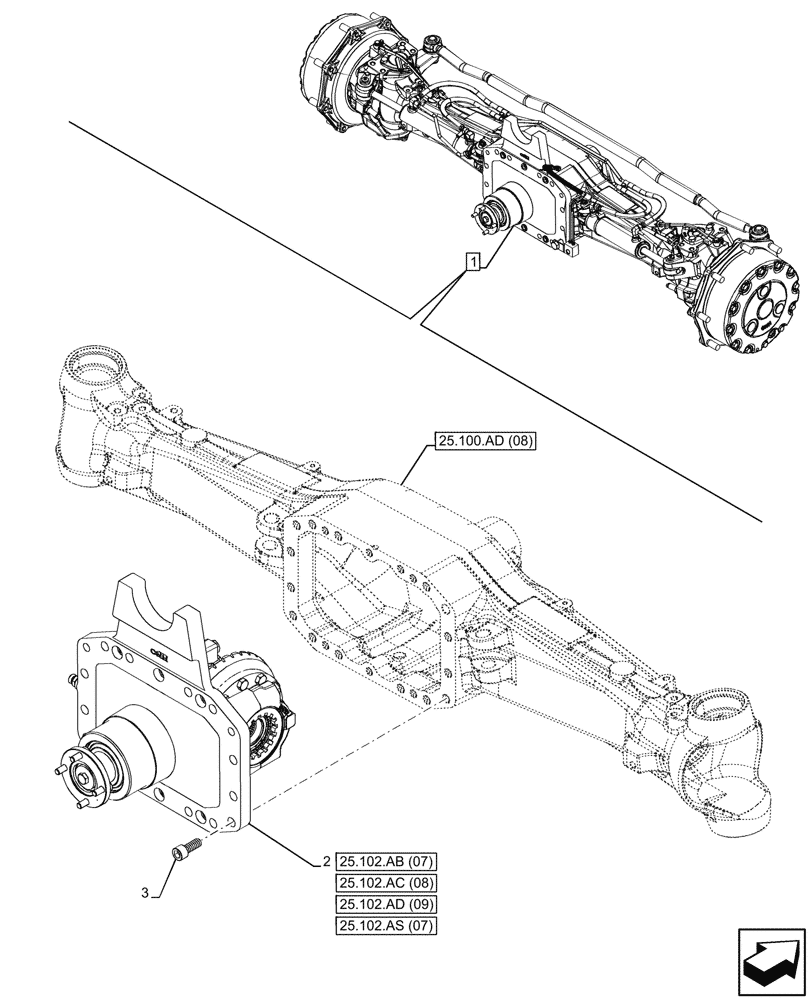 Схема запчастей Case IH PUMA 185 - (25.102.AD[10]) - VAR - 758049 - SUSPENDED FRONT AXLE, W/ FRONT BRAKES, DIFFERENTIAL, HOUSING (25) - FRONT AXLE SYSTEM