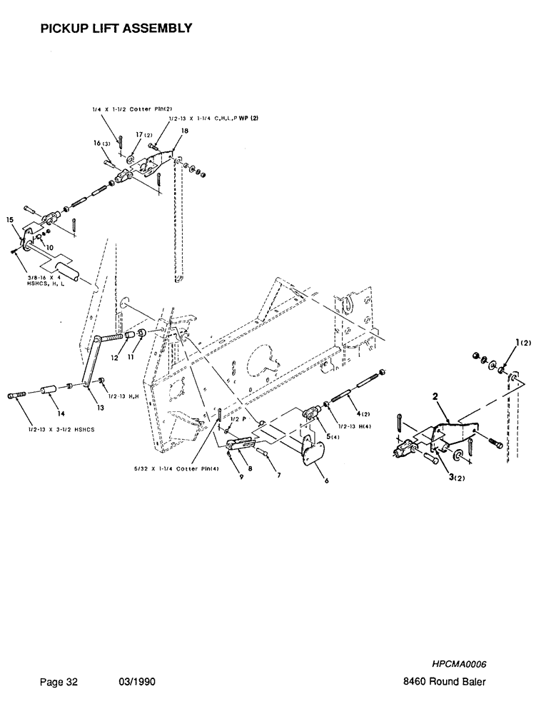 Схема запчастей Case IH 8460 - (032) - PICKUP LIFT ASSEMBLY Pickup