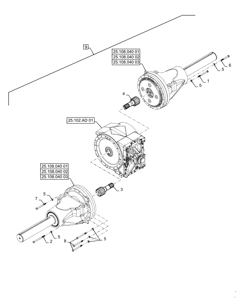Схема запчастей Case IH STEIGER 420 - (25.100.040) - VAR - 424823, 424824 - FRONT AXLE, 425 SERIES (25) - FRONT AXLE SYSTEM