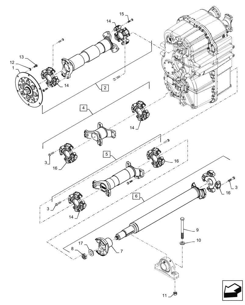 Схема запчастей Case IH QUADTRAC 500 - (23.314.220) - DRIVE SHAFT ASSY (23) - FOUR WHEEL DRIVE SYSTEM