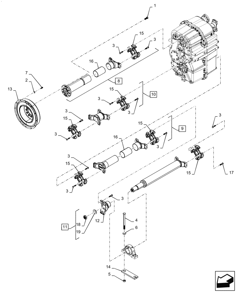 Схема запчастей Case IH STEIGER 470 - (23.314.050) - DRIVE SHAFT ASSY, 8C (23) - FOUR WHEEL DRIVE SYSTEM