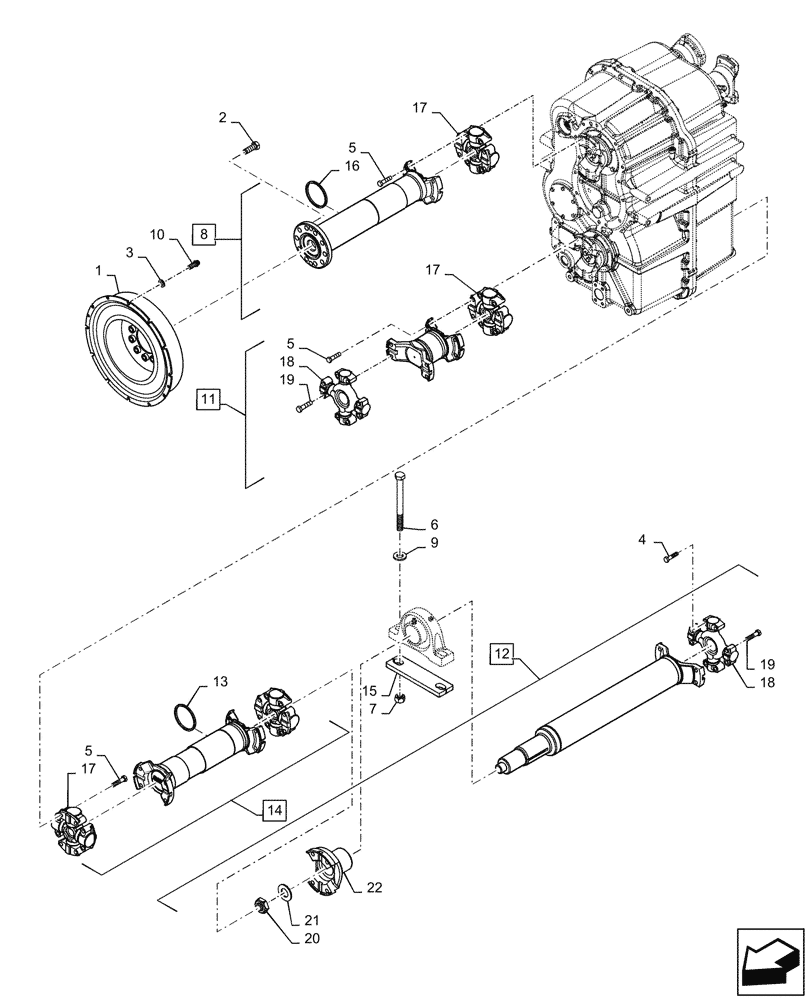 Схема запчастей Case IH STEIGER 470 - (23.314.090) - DRIVE SHAFT ASSY, 8.5C (23) - FOUR WHEEL DRIVE SYSTEM