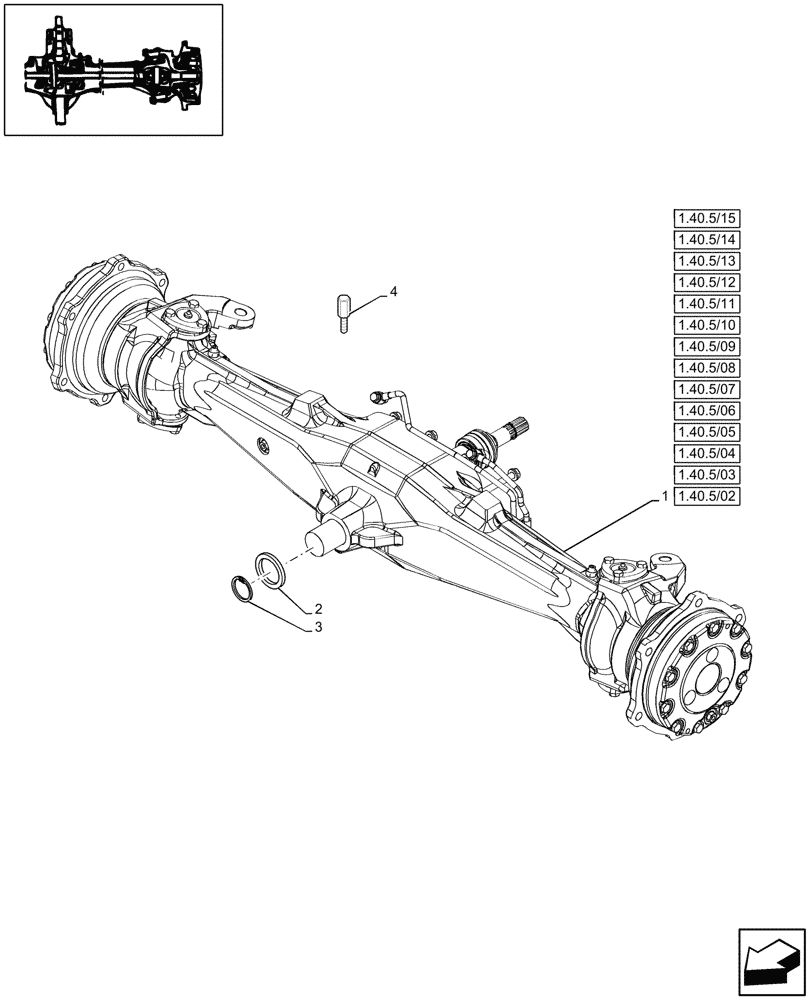 Схема запчастей Case IH JX95 - (1.40.5/01) - 4WD FRONT AXLE - FOR HIGH CLEARENCE VERSION (04) - FRONT AXLE & STEERING