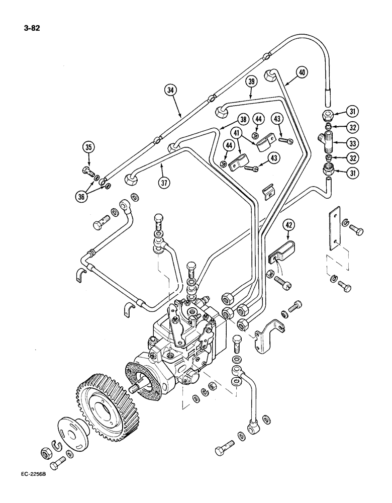 Схема запчастей Case IH 585 - (3-082) - FUEL INJECTION PUMP AND TUBES CONTD (03) - FUEL SYSTEM