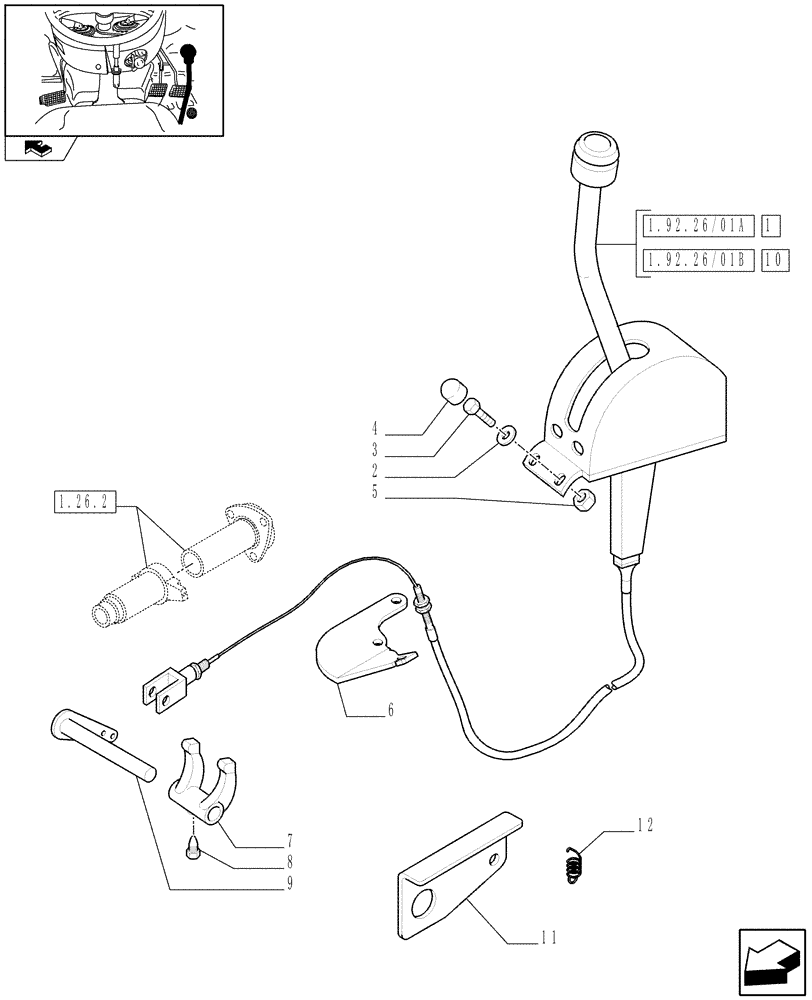 Схема запчастей Case IH FARMALL 70 - (1.92.26/01) - SINGLE LEVER PTO - PTO CONTROLS (VAR.335250) (10) - OPERATORS PLATFORM/CAB