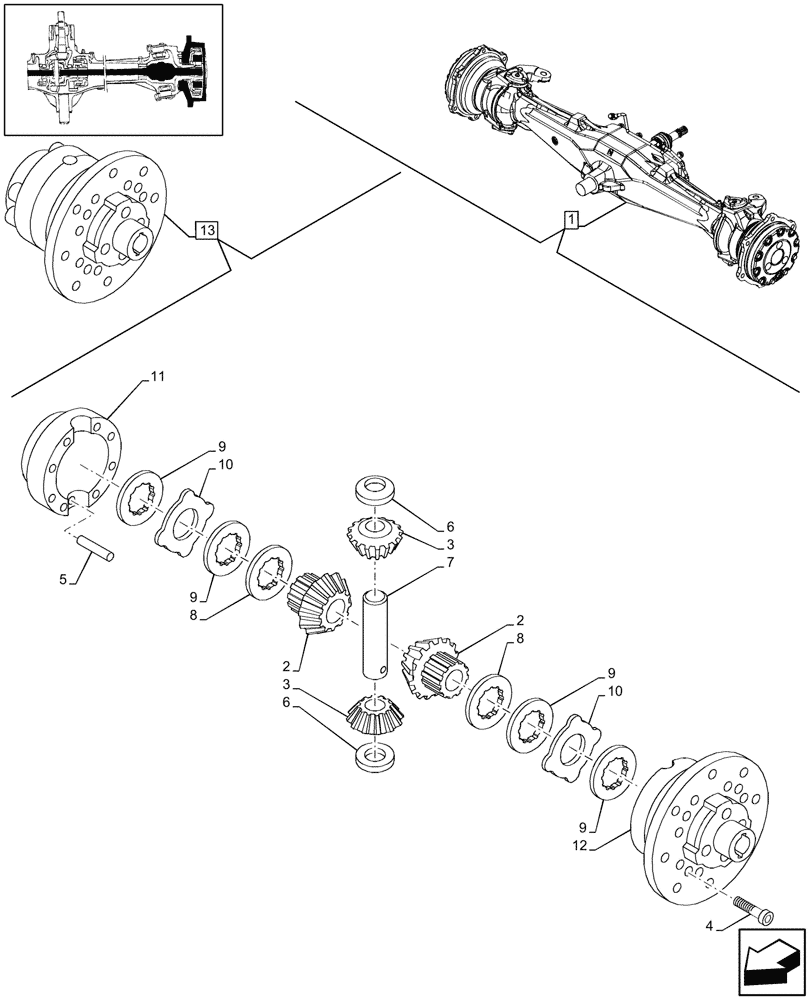 Схема запчастей Case IH JX95 - (1.40.5/06) - 4WD FRONT AXLE, DIFFERENTIAL GEAR, COMPONENTS - FOR HIGH CLEARENCE VERSION (04) - FRONT AXLE & STEERING