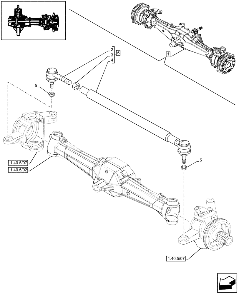 Схема запчастей Case IH JX95 - (1.40.5/12) - 4WD FRONT AXLE, STEERING TIE-ROD - FOR HIGH CLEARENCE VERSION (04) - FRONT AXLE & STEERING