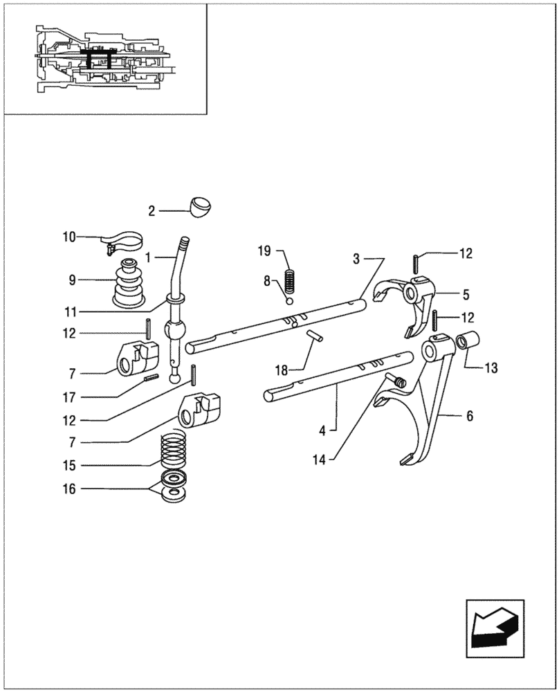 Схема запчастей Case IH JX95 - (1.32.2[05]) - CENTRAL REDUCER CONTROLS - RELEVANT PARTS (03) - TRANSMISSION