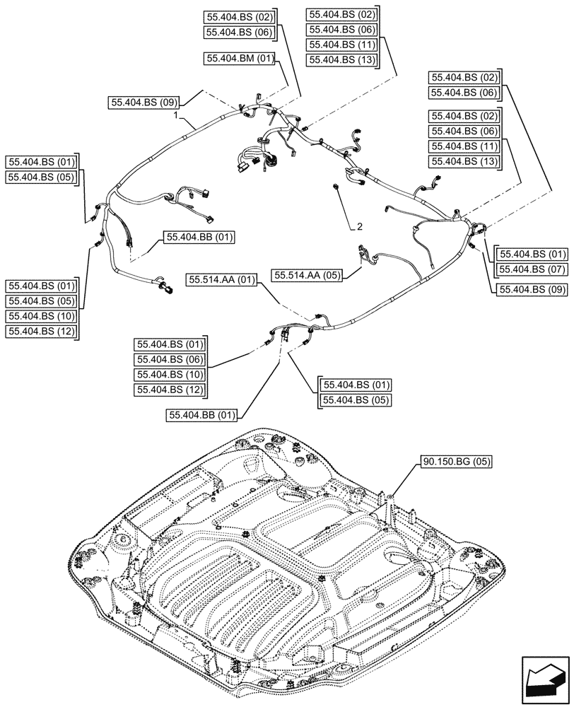 Схема запчастей Case IH MAXXUM 115 - (55.510.AH[07]) - VAR - 743729 - CAB ROOF, HARNESS, HIGH PROFILE ROOF, ST. VALENTIN (55) - ELECTRICAL SYSTEMS