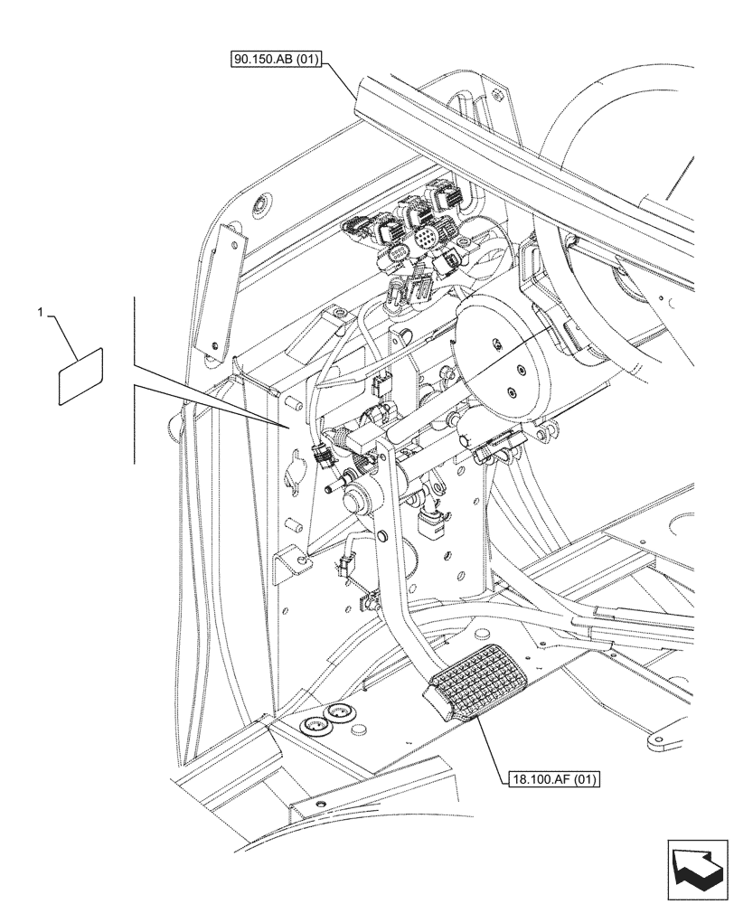 Схема запчастей Case IH MAXXUM 110 - (90.108.AE[01]) - VAR - 390283 - CLUTCH, PEDAL, DECAL (90) - PLATFORM, CAB, BODYWORK AND DECALS