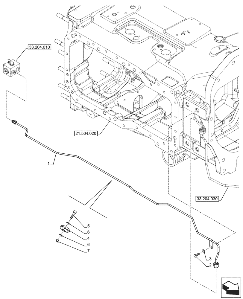 Схема запчастей Case IH OPTUM 300 CVT - (33.204.040[01]) - VAR - 758796 - FRONT AXLE, W/ FRONT BRAKES, BRAKE LINE - END YR 09-FEB-2016 (33) - BRAKES & CONTROLS