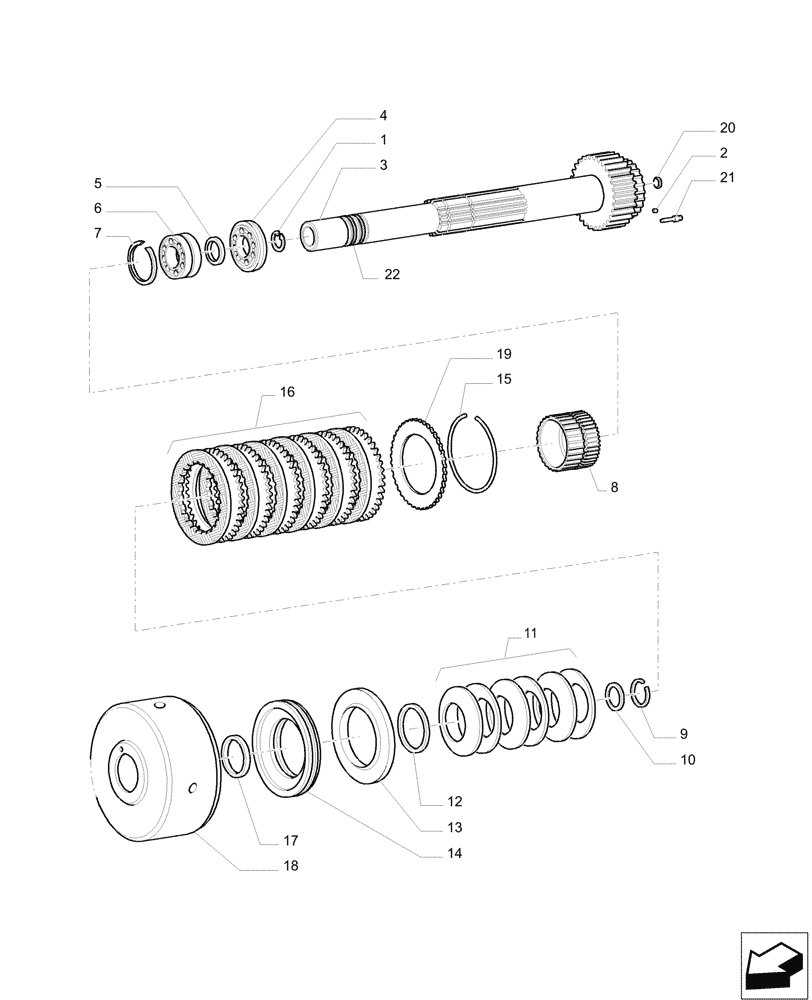 Схема запчастей Case IH PUMA 215 - (21.155.AA[05]) - SPEED GEARS AND CLUTCHES - DRIVEN SHAFT AND “E” CLUTCH (21) - TRANSMISSION