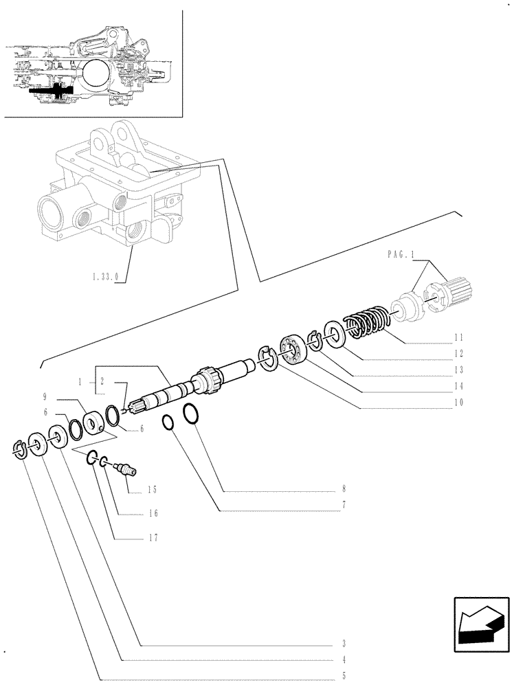 Схема запчастей Case IH JX100U - (1.33.1[02]) - IDLER GEARS - 4WD - PTO SHAFT (04) - FRONT AXLE & STEERING