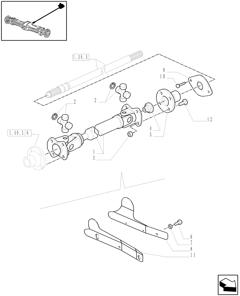 Схема запчастей Case IH MXM120 - (1.38.5/01) - (VAR.420) 4WD FRONT AXLE WITH SUSP. AND TERRALOCK - SEMI POWER SHIFT - FRONT AXLE PROPELLER SHAFT (04) - FRONT AXLE & STEERING