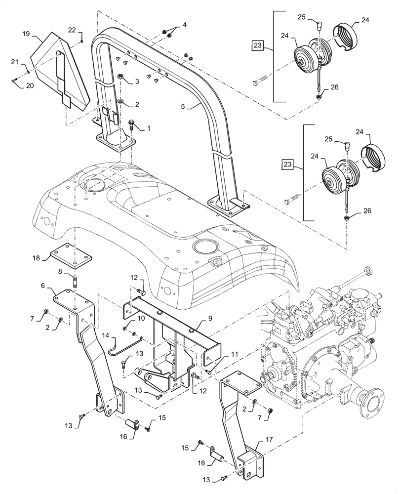 Схема запчастей Case IH DX18E - (10.04) - ROLL BAR & RELATED PARTS (10) - OPERATORS PLATFORM/CAB