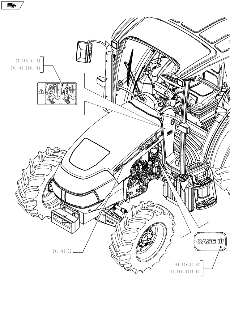 Схема запчастей Case IH FARMALL 65C - (90.000.00[05]) - PICTORIAL INDEX - PLATFORM, CAB, BODYWORK AND DECALS (90) - PLATFORM, CAB, BODYWORK AND DECALS