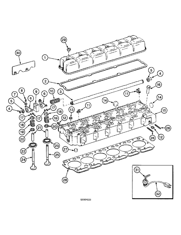 Схема запчастей Case IH DTI-466B - (9E-032) - CYLINDER HEAD AND RELATED PARTS / ENGINE BLOCK HEATER 