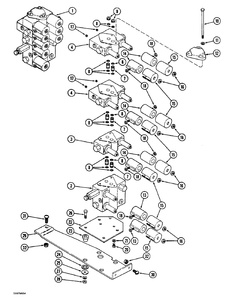 Схема запчастей Case IH 1660 - (8-060) - CONTROL VALVE AND MOUNTING, WITH FORE AND AFT ATTACHMENT,PRIOR TO P.I.N. JJC0103800 (07) - HYDRAULICS