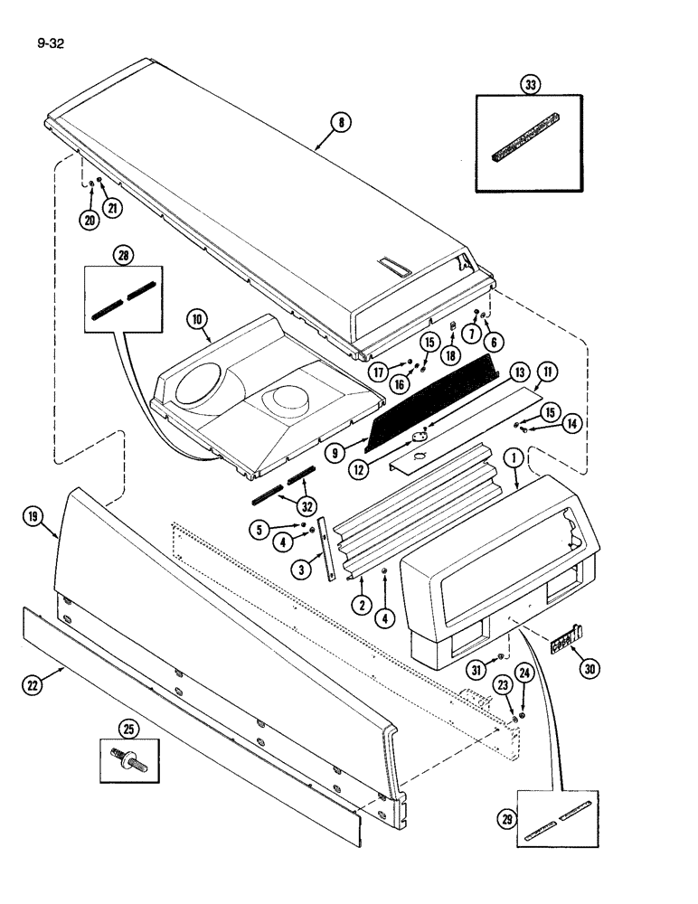Схема запчастей Case IH 3594 - (9-032) - UPPER GRILLE, HOOD, SIDE AND DECAL PANELS (09) - CHASSIS/ATTACHMENTS